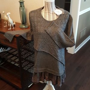 Simply Couture Grey Layered Lace Tunic Sweater